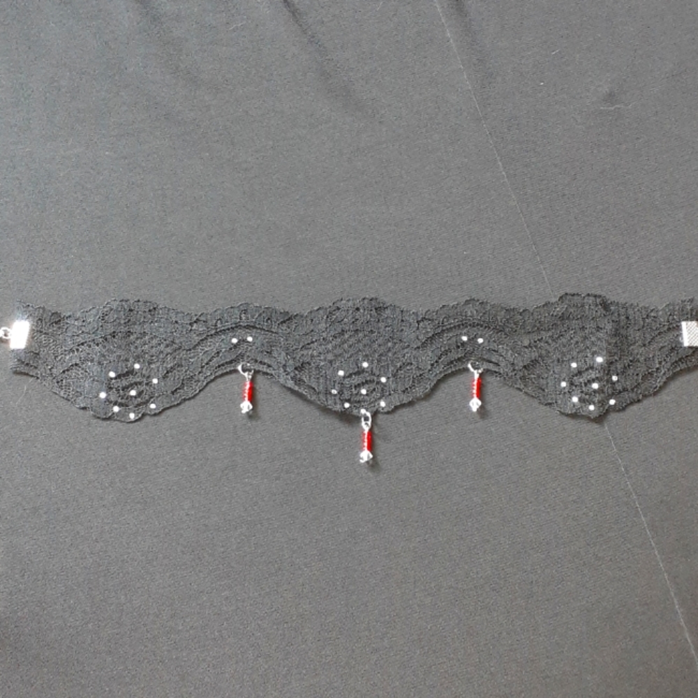 Handmade Black lace choker w/Swarovski crystals